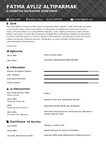 Matematik Öğretmeni Cv Örnekleri cv indir